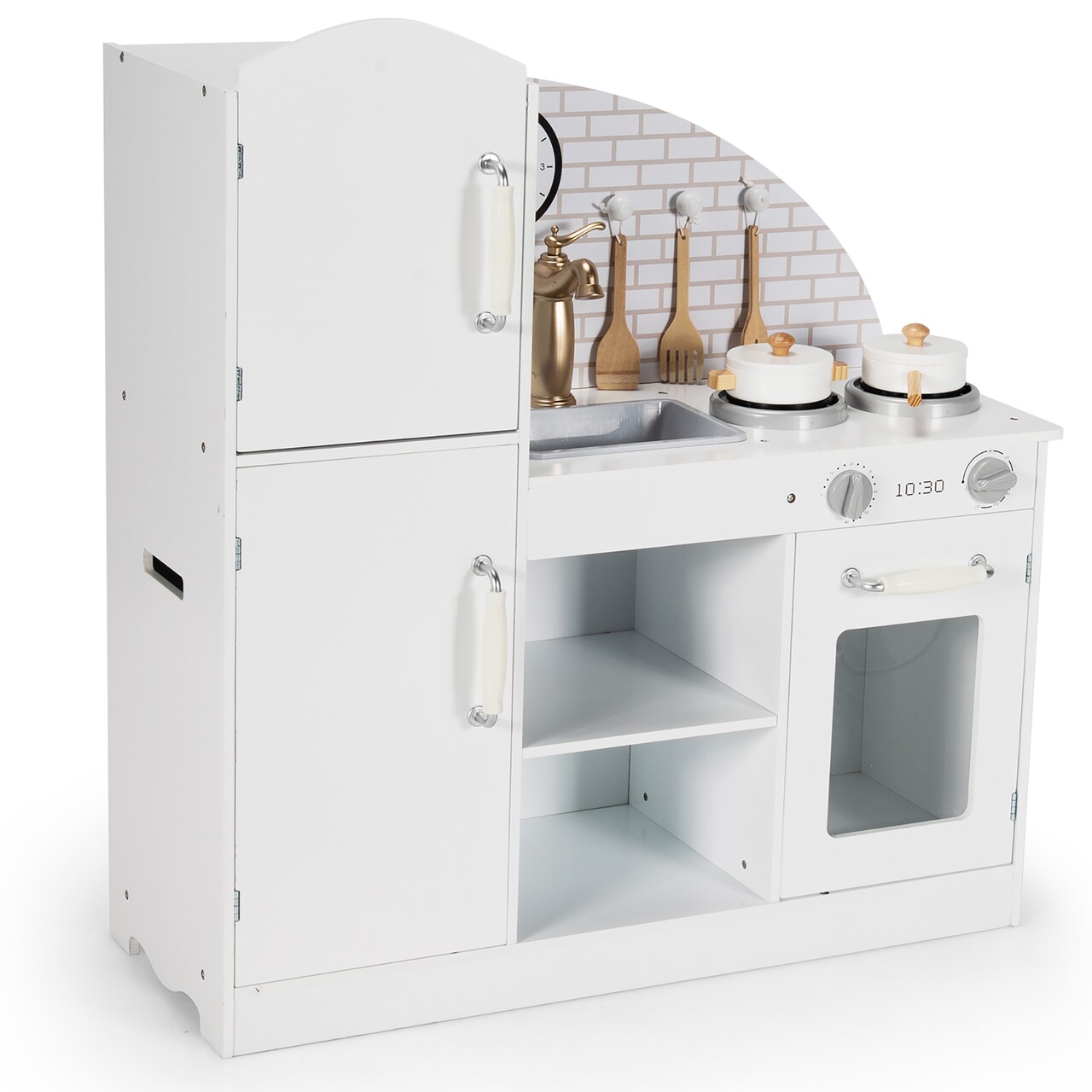 Costway Kids Kitchen Playset Pretend Play Cooking Set w/Vivid Faucet & Telephone